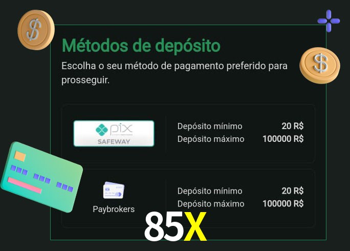 O cassino 85X oferece uma grande variedade de métodos de pagamento